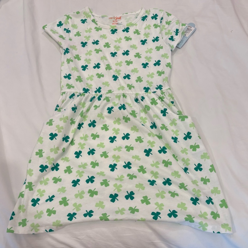 Cat & Jack Kids Clover Print Dress - White and Green